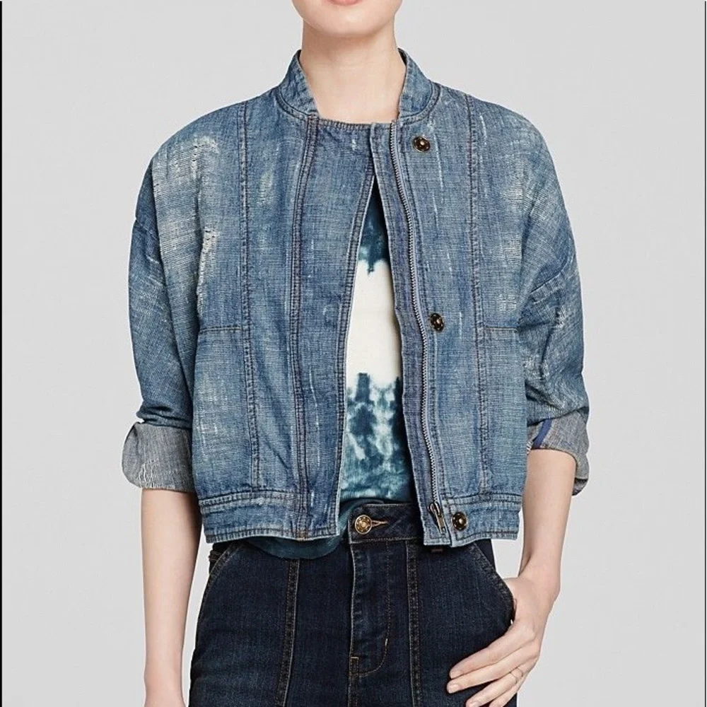 Free People Tattered Tennis Jacket In Indigo Size XS - Picture 3 of 12